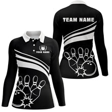 Load image into Gallery viewer, Personalized polo bowling shirts for women, custom black white womens bowling shirts team bowl jersey NQS6875