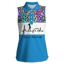 Load image into Gallery viewer, Women's sleeveless golf polo shirt custom rainbow gradient leopard golf heartbeat, golfing gifts NQS4961