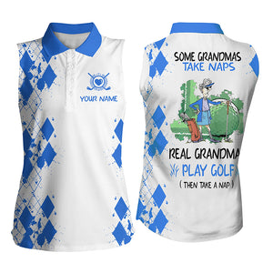 Womens sleeveless polo shirt custom real granmas play golf take nap, golf gift for grandma| Multicolor NQS5297