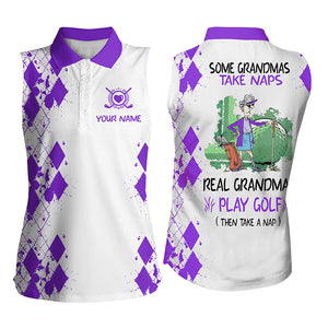 Womens sleeveless polo shirt custom real granmas play golf take nap, golf gift for grandma| Multicolor NQS5297