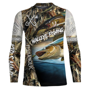 Walleye Fishing camo Customize name long sleeves UPF 30+, fishing performance shirt NQS929