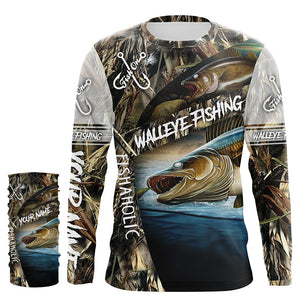 Walleye Fishing camo Customize name long sleeves UPF 30+, fishing performance shirt NQS929