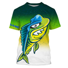 Load image into Gallery viewer, Funny Mahi mahi skeleton green scales Custom Name sun protection long sleeve hooded fishing jersey NQS3790