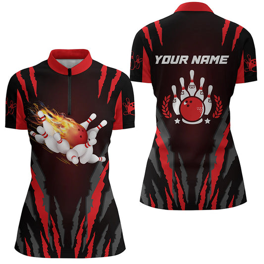 Custom bowling shirt for women – personalized team jersey front view