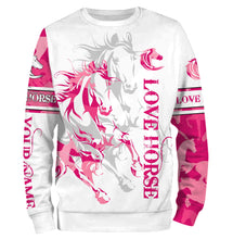 Load image into Gallery viewer, Love Horse tattoo pink camo cute horse shirt for girl Customize Name 3D All Over Printed Shirts Personalized gifts for Horse Lovers NQS2678