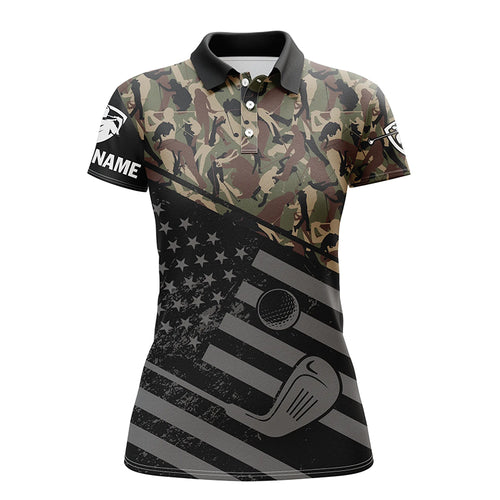 Womens golf polo shirts black American flag patriotic green camo polo custom name golfing gifts NQS4757