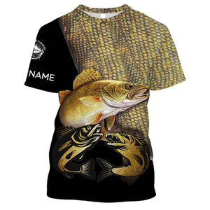 Walleye fishing customize name all over print shirts personalized fishing gift NQS228