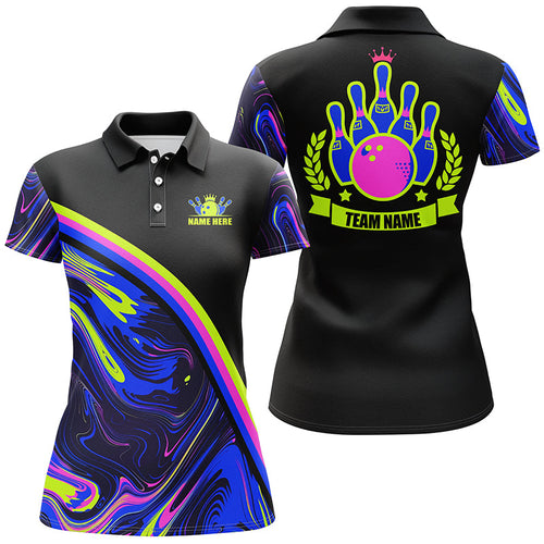 Women bowling polo shirts Custom green and purple bowling camo pattern black Team league Jerseys NQS7334