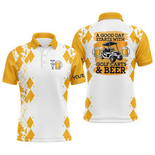 Load image into Gallery viewer, Mens golf polo shirt Custom name A good day starts with golf carts and beer, funny golf beer shirts NQS5324