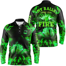 Load image into Gallery viewer, Green Flame bowling shirt custom my balls are on fire bowling polo shirts for men, bowling jerseys NQS6458