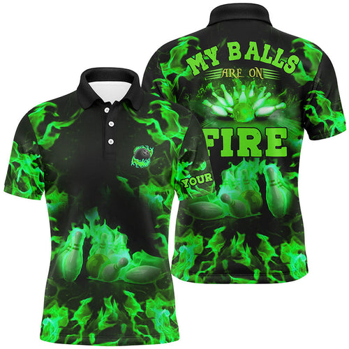 Green Flame bowling shirt custom my balls are on fire bowling polo shirts for men, bowling jerseys NQS6458