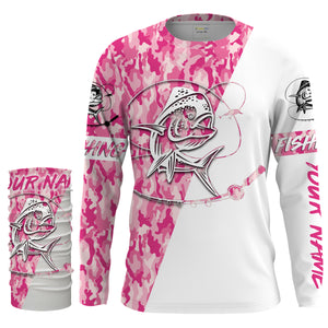 Mahi mahi fishing Pink girl camo Customize Name All Over Printed Shirts for women fishing NQS1712