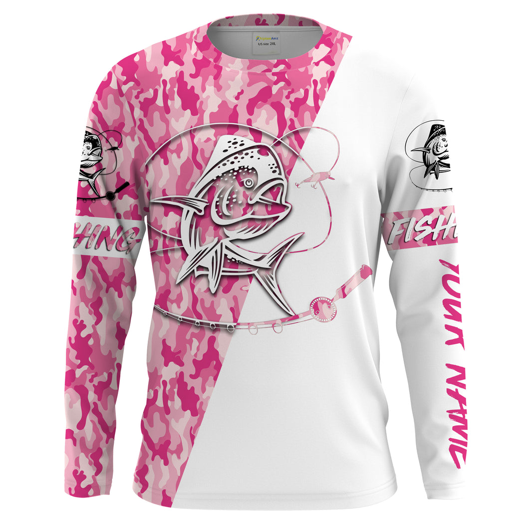 Mahi mahi fishing Pink girl camo Customize Name All Over Printed Shirts for women fishing NQS1712