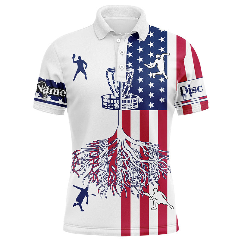 Mens disc golf polo shirts American flag custom name disc golf team shirt, disc golf gifts NQS6898