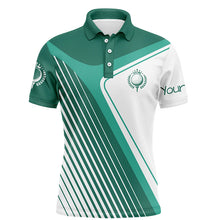Load image into Gallery viewer, Mens golf polo shirts custom name green and white plaid team mens golf tournament polo shirts NQS5048