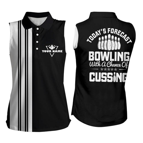 Black white retro bowling Sleeveless polo shirts custom Todays forecast bowling with chance of cussing NQS6908