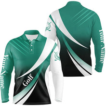 Load image into Gallery viewer, Mens golf polo shirts custom name Green and white golf shirt, tournament golf tops for mens, golf gift NQS5077