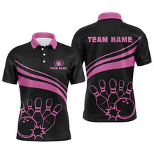 Load image into Gallery viewer, Personalized black bowling polo shirts for men, custom men&#39;s bowling shirt team bowling jerseys | Pink NQS6923