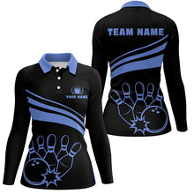 Load image into Gallery viewer, Personalized polo bowling shirts for women, custom black womens bowling shirts team bowl jersey | Blue NQS6924