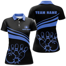 Load image into Gallery viewer, Personalized polo bowling shirts for women, custom black womens bowling shirts team bowl jersey | Blue NQS6924
