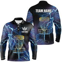 Load image into Gallery viewer, Mens disc golf polo shirts custom blue lightning thunder disc golf basket team disco golf outfit NQS6265