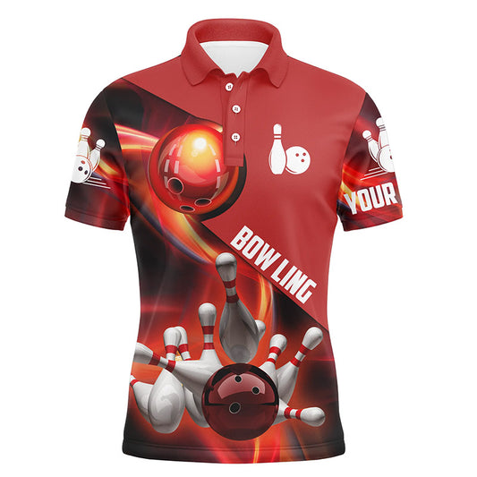 Custom red bowling shirt for men – personalized team jersey front view