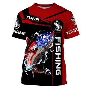 Tuna fishing American flag patriotic Custom Name men's performance Fishing Shirts, fishing apparel NQS3279