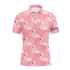 Men golf polo upf shirts pink flamingo pattern custom name polo shirts gift for men NQS3695