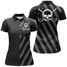 Load image into Gallery viewer, Womens golf polo shirt black American flag custom golf skull clubs women golf shirts, golf gifts NQS6276