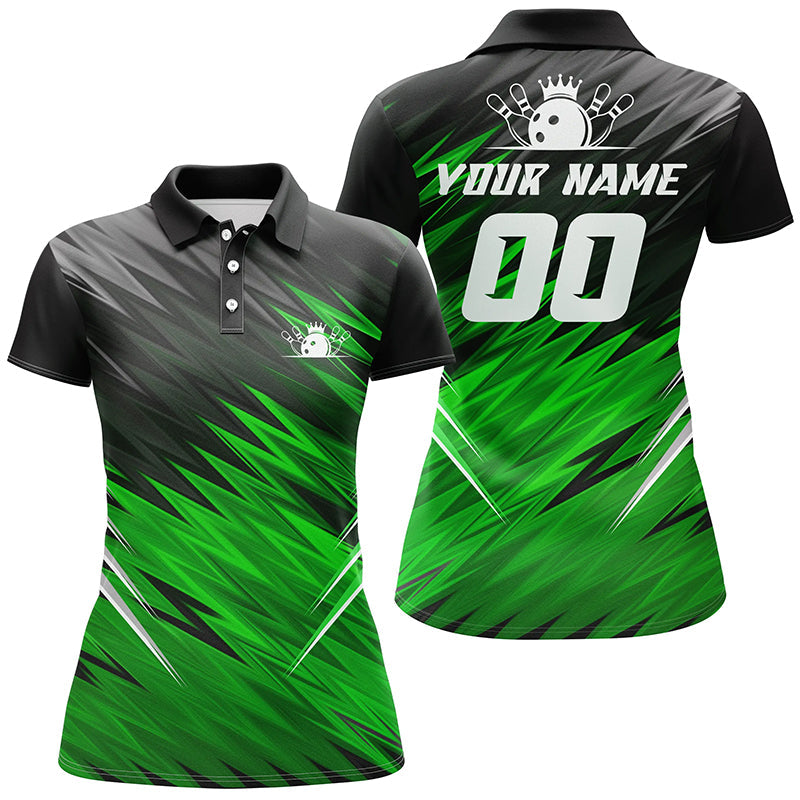 Green and black womens short sleeve polo shirts custom bowling shirts for women, team bowling jerseys NQS6476