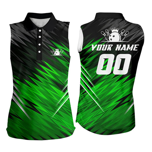 Green and black womens sleeveless polo shirts custom bowling shirts for women, team bowling jerseys NQS6476