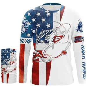 Beautiful bass fishing tattoo American flag patriotic Customize name long sleeves personalize gift NQS1558