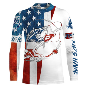 Beautiful bass fishing tattoo American flag patriotic Customize name long sleeves personalize gift NQS1558