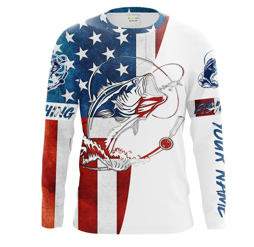 Beautiful bass fishing tattoo American flag patriotic Customize name long sleeves personalize gift NQS1558