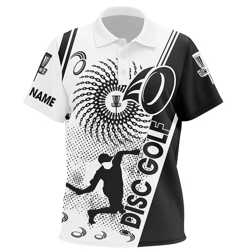 Black and white Kid disc golf polo shirts custom disc golf shirt, personalized disc golf gifts NQS6752