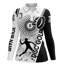Load image into Gallery viewer, Black and white Womens disc golf polo shirts custom disc golf shirt, personalized disc golf gifts NQS6752