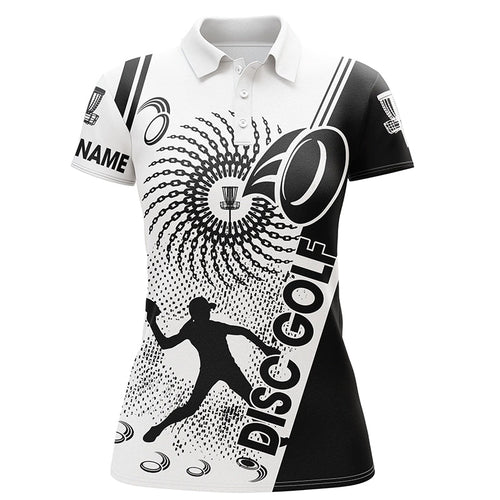Black and white Womens disc golf polo shirts custom disc golf shirt, personalized disc golf gifts NQS6752