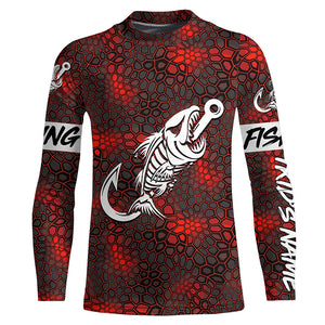 Red Camo fishing shirt Fish hook skull Custom Name sun protection mens long sleeve fishing shirts NQS5083