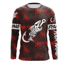 Load image into Gallery viewer, Red Camo fishing shirt Fish hook skull Custom Name sun protection mens long sleeve fishing shirts NQS5083