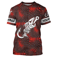 Load image into Gallery viewer, Red Camo fishing shirt Fish hook skull Custom Name sun protection mens long sleeve fishing shirts NQS5083