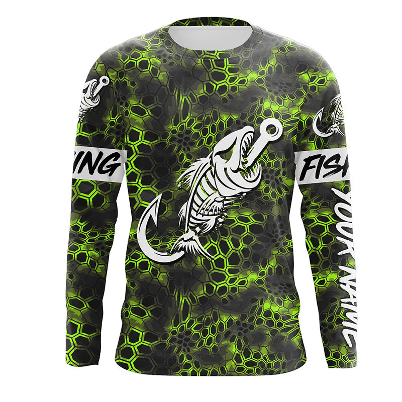 Green Camo fishing shirts Fish hook skull Custom Name sun protection mens long sleeve fishing shirts NQS5085