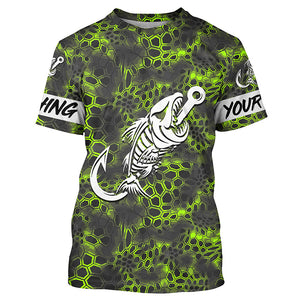 Green Camo fishing shirts Fish hook skull Custom Name sun protection mens long sleeve fishing shirts NQS5085