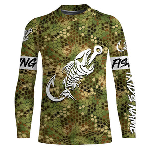 Green Camo fishing shirts Fish hook skull Custom Name sun protection mens long sleeve fishing shirts NQS5086