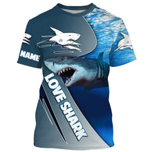 Load image into Gallery viewer, Shark Fishing Blue Ocean Customize name 3D All over print shirts, fishing gift for men, women, Kid NQS415