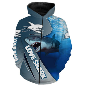 Shark Fishing Blue Ocean Customize name 3D All over print shirts, fishing gift for men, women, Kid NQS415