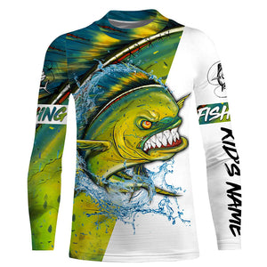 Angry Mahi-mahi fishing Custom sun protection Long sleeve Fishing Shirts, Personalized Fishing Gift NQS4256