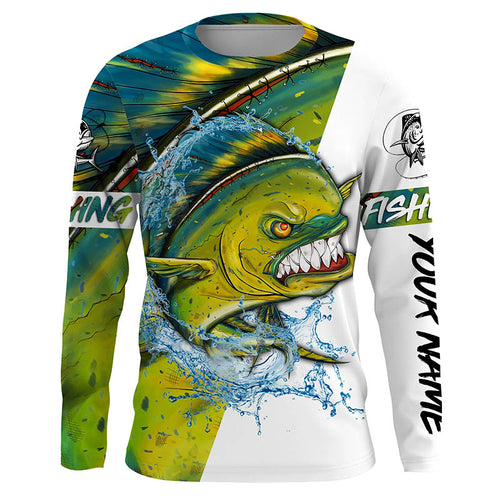 Angry Mahi-mahi fishing Custom sun protection Long sleeve Fishing Shirts, Personalized Fishing Gift NQS4256