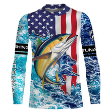 Load image into Gallery viewer, Tuna fishing American flag blue sea camo Custom sun protection long sleeve fishing shirts for men NQS4057