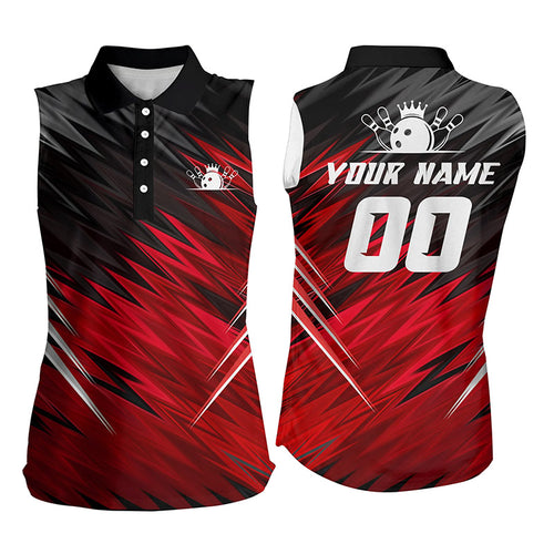 Red and black womens sleeveless polo shirts custom bowling shirts for women, team bowling jerseys NQS5137