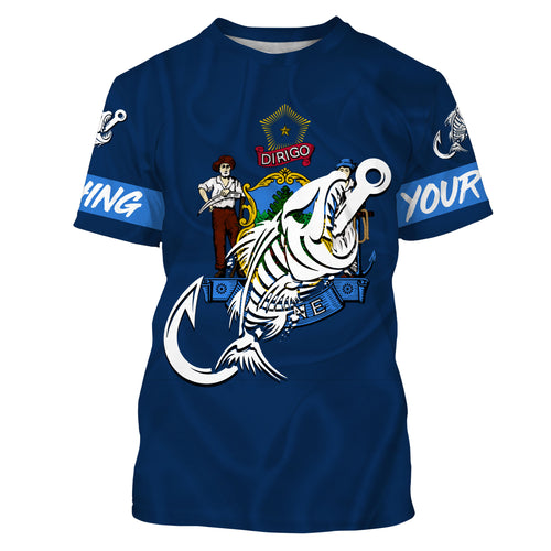 ME Maine Fishing Flag Fish hook skull Custom sun protection fishing shirts for men, women, kid NQS3395